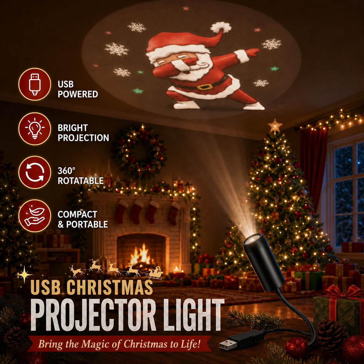 HD Christmas Projector – 6 or 10 Festive Scenes