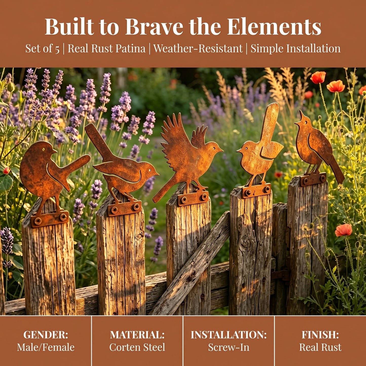 🔥Last Day 49% OFF🔥5-Piece Lifelike Rusty Metal Bird Silhouettes Garden Art