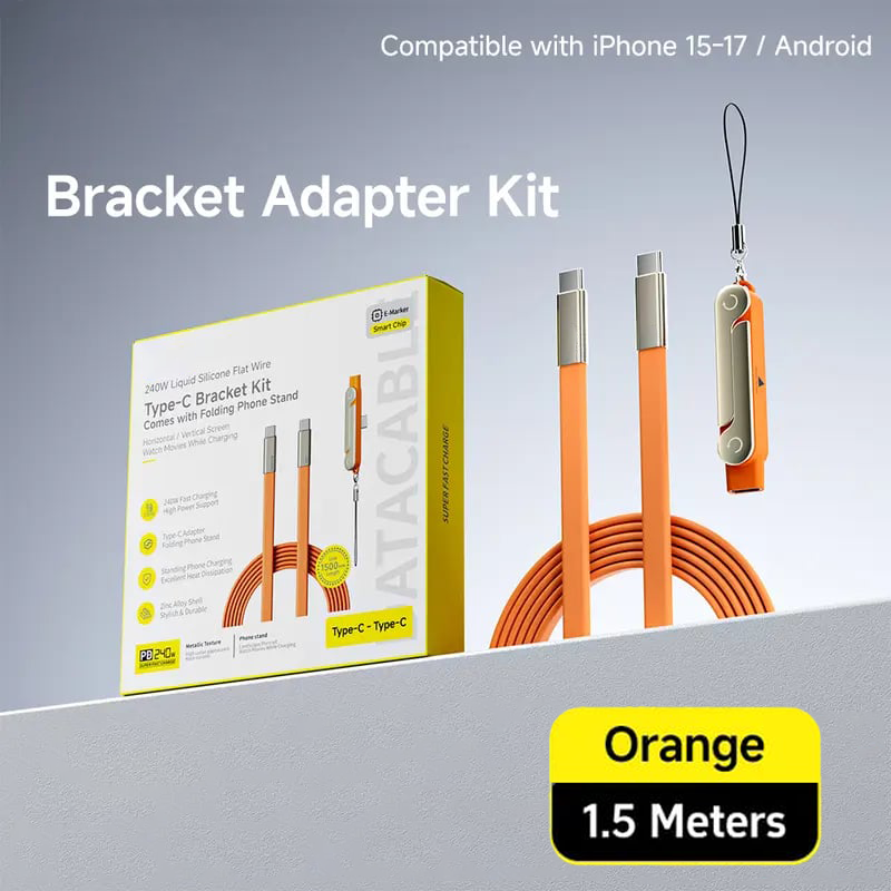 ⚡Official Authorized | MFi-Certified Cables🔥 240W Super Fast Charging 360° Rotating Invisible Stand Detachable Two-in-One Charging Cable
