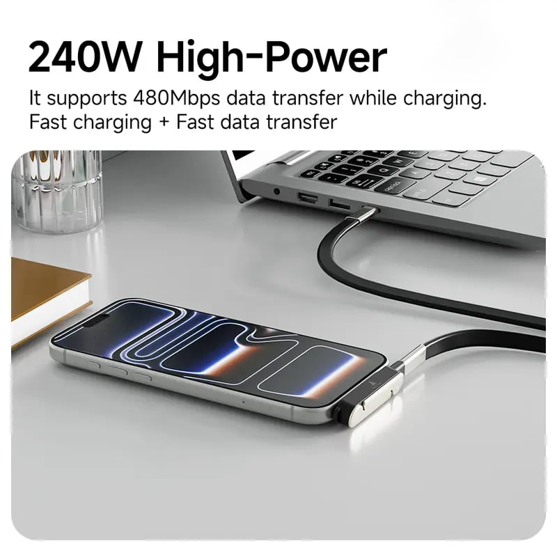 ⚡Official Authorized | MFi-Certified Cables🔥 240W Super Fast Charging 360° Rotating Invisible Stand Detachable Two-in-One Charging Cable