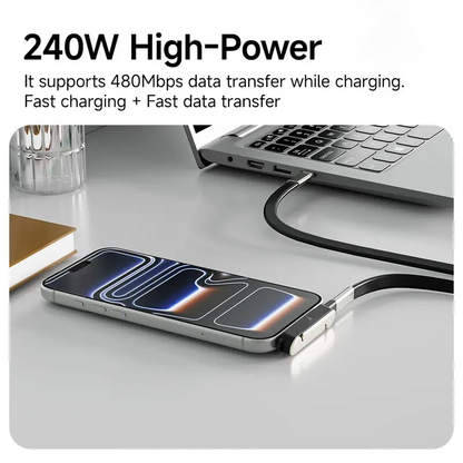 ⚡Official Authorized | MFi-Certified Cables🔥 240W Super Fast Charging 360° Rotating Invisible Stand Detachable Two-in-One Charging Cable