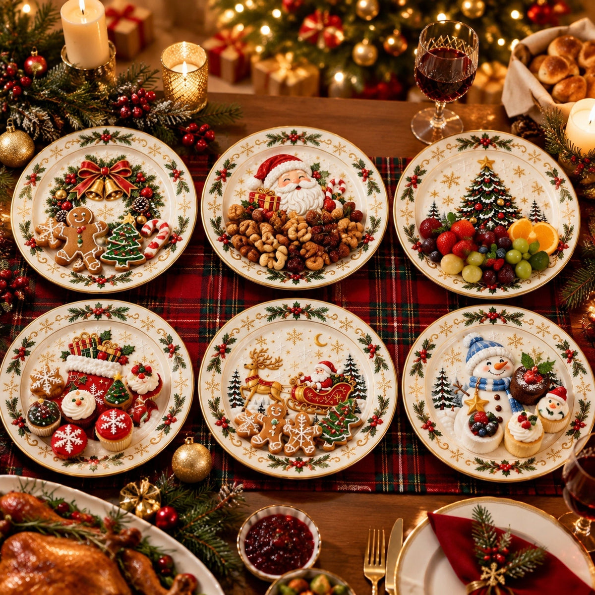 🍽️ Christmas Dinner Plate Collection – 6 Festive Holiday Designs 🎄✨