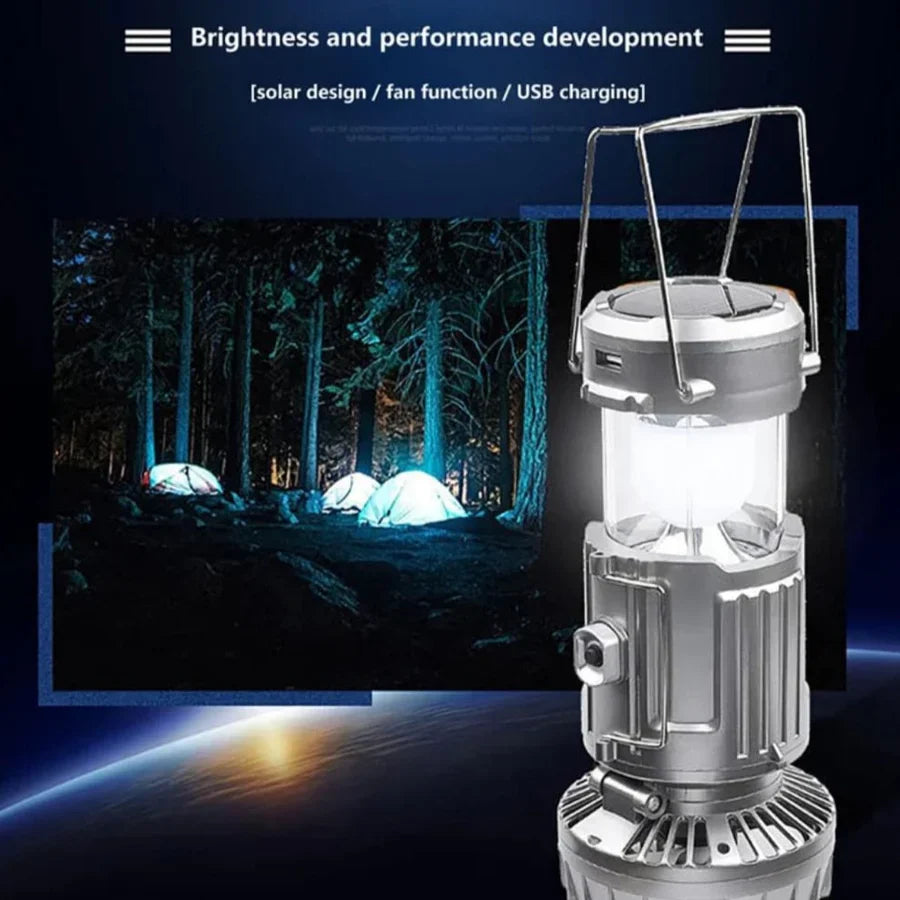 🔥3 in 1 Portable Solar Outdoor Led Camping Lantern with Fan