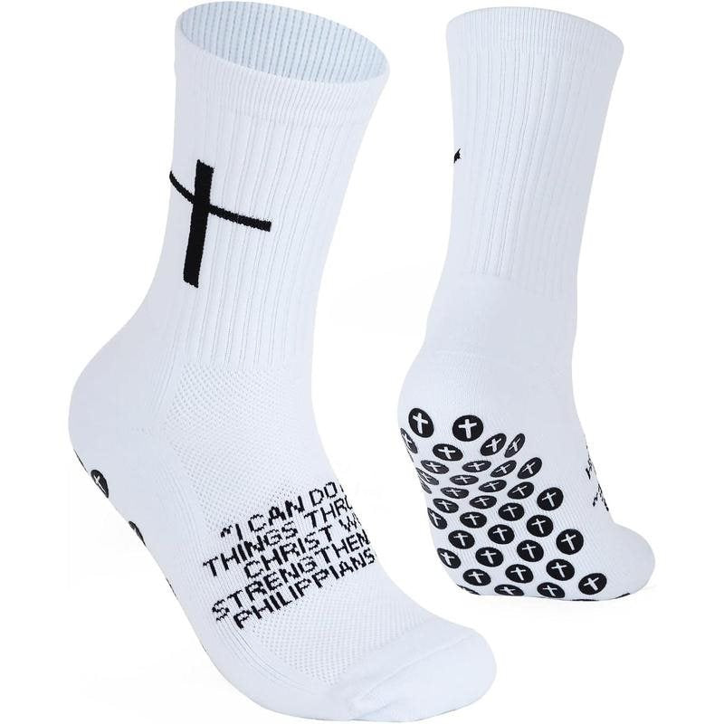 🧦✝️Anti-slip Football Socks Bible Verse Cross Soccer Socks ⚽ for Youth Men Women