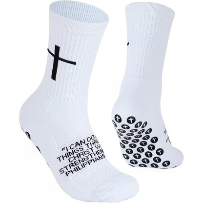 🧦✝️Anti-slip Football Socks Bible Verse Cross Soccer Socks ⚽ for Youth Men Women