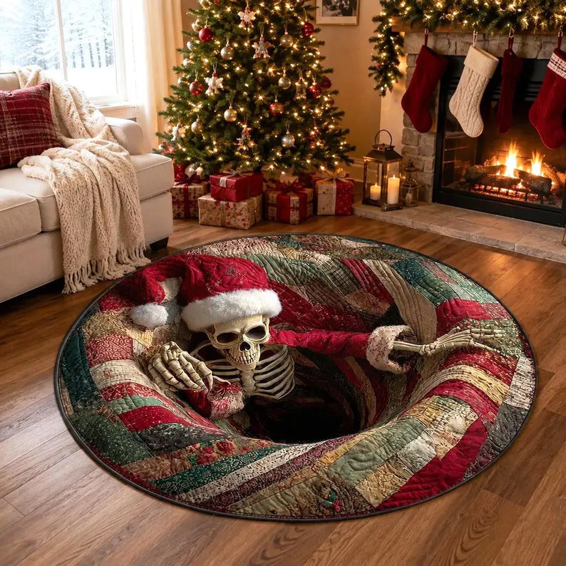🎄3D Optical Illusion Vortex Quilted Round Christmas Rug
