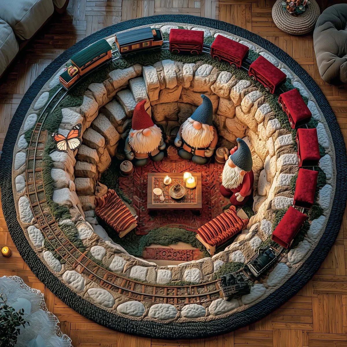 🎄3D Optical Illusion Vortex Quilted Round Christmas Rug