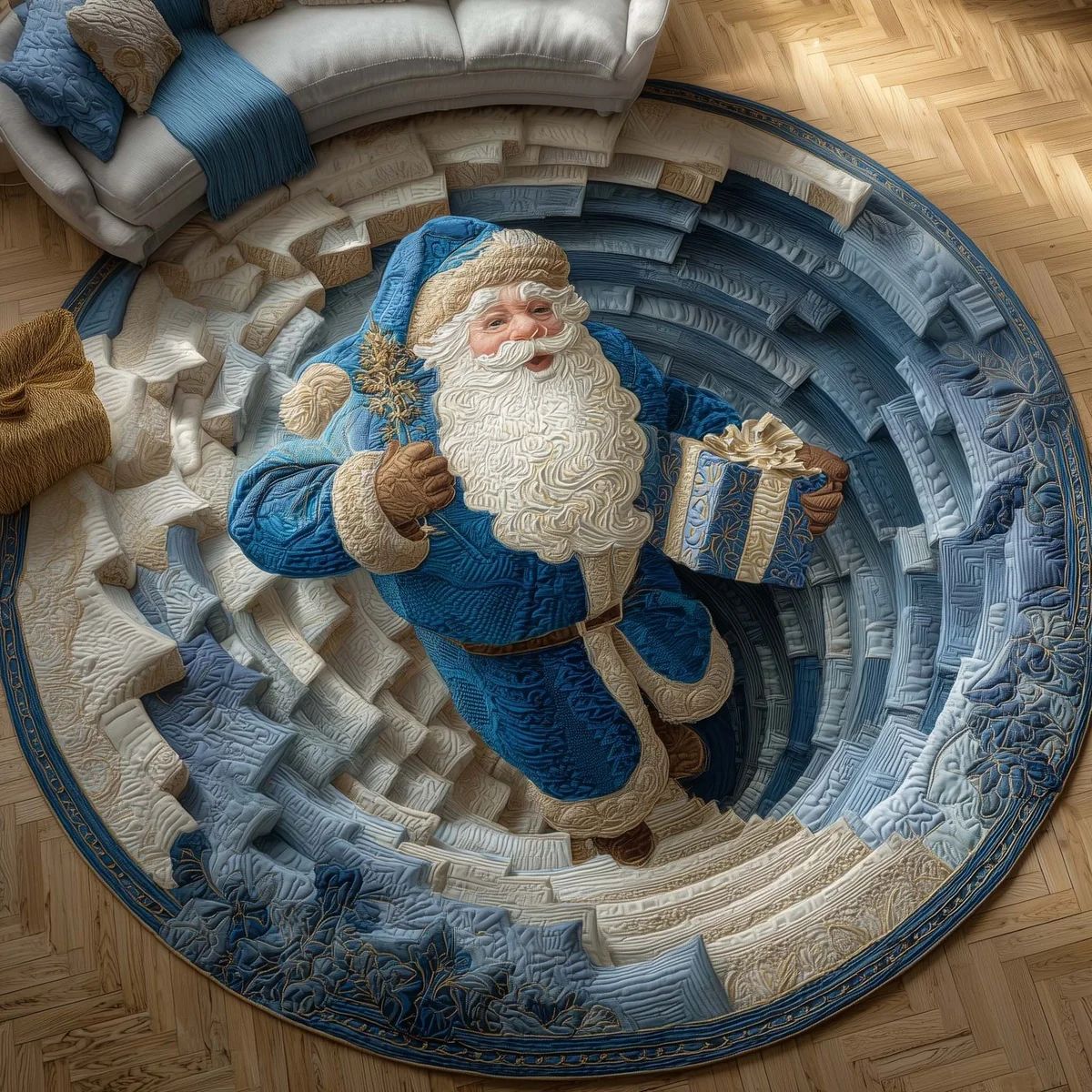 🎄3D Optical Illusion Vortex Quilted Round Christmas Rug