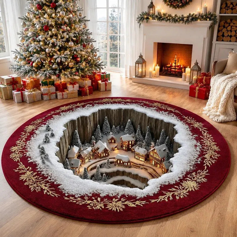 🎄3D Optical Illusion Vortex Quilted Round Christmas Rug