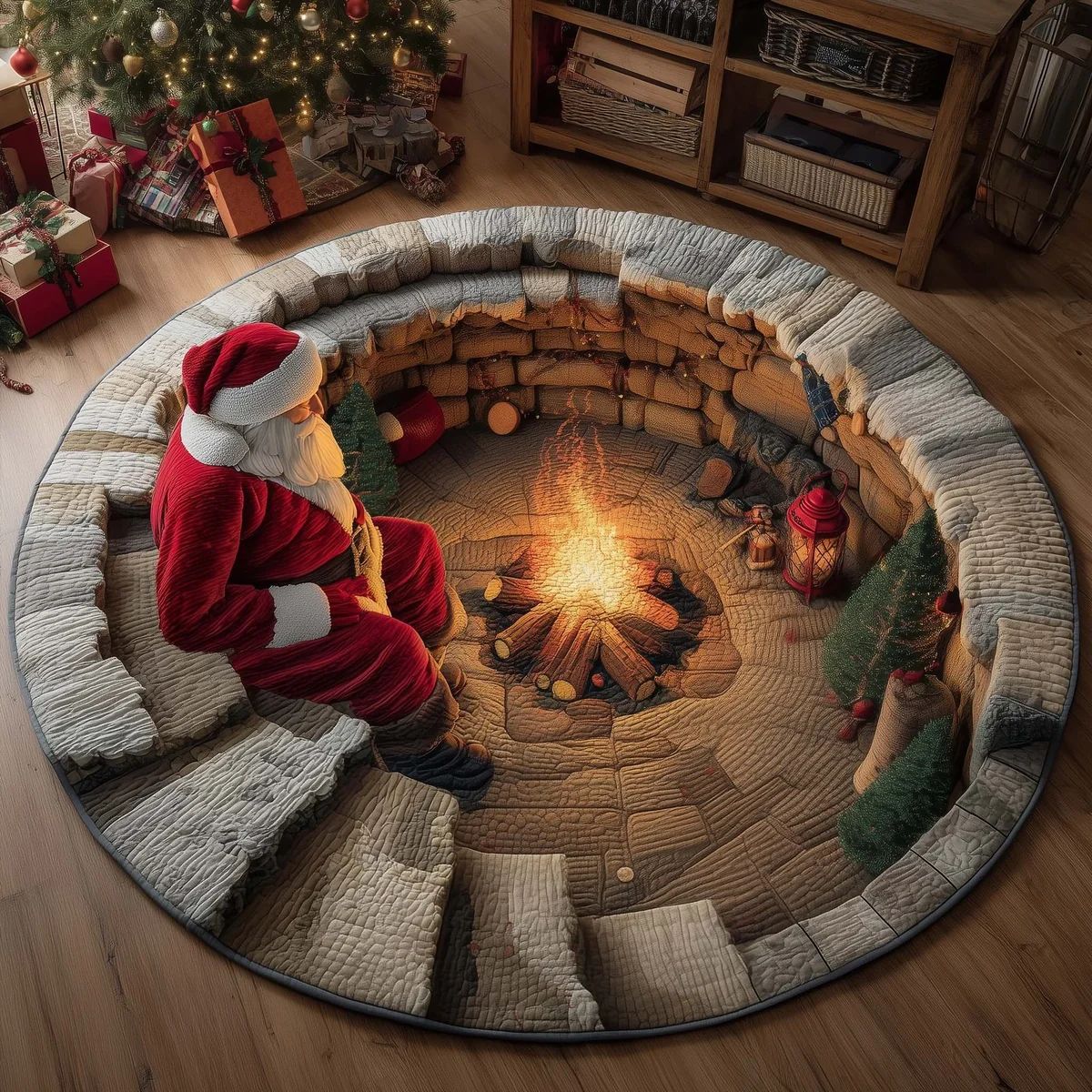 🎄3D Optical Illusion Vortex Quilted Round Christmas Rug