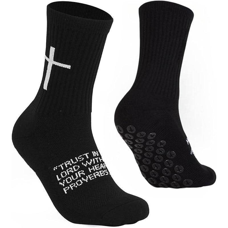 🧦✝️Anti-slip Football Socks Bible Verse Cross Soccer Socks ⚽ for Youth Men Women