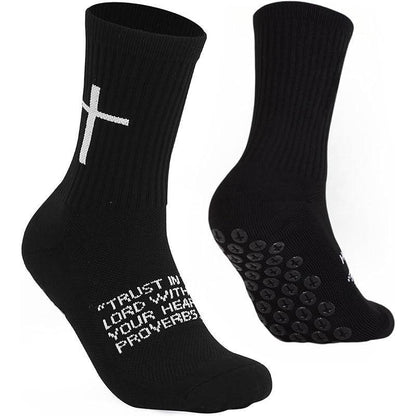 🧦✝️Anti-slip Football Socks Bible Verse Cross Soccer Socks ⚽ for Youth Men Women