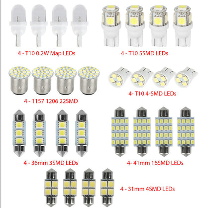🚗LED Car Lighting Kit: Includes roof lights, T10 parking lights, dual-tip reading lights, license plate lights, and interior lights