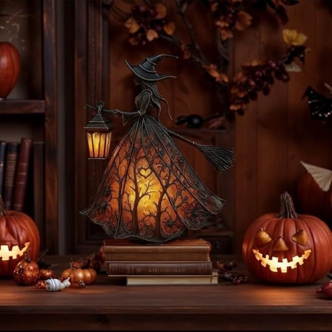 Witch Lamp on Halloween bookshelf