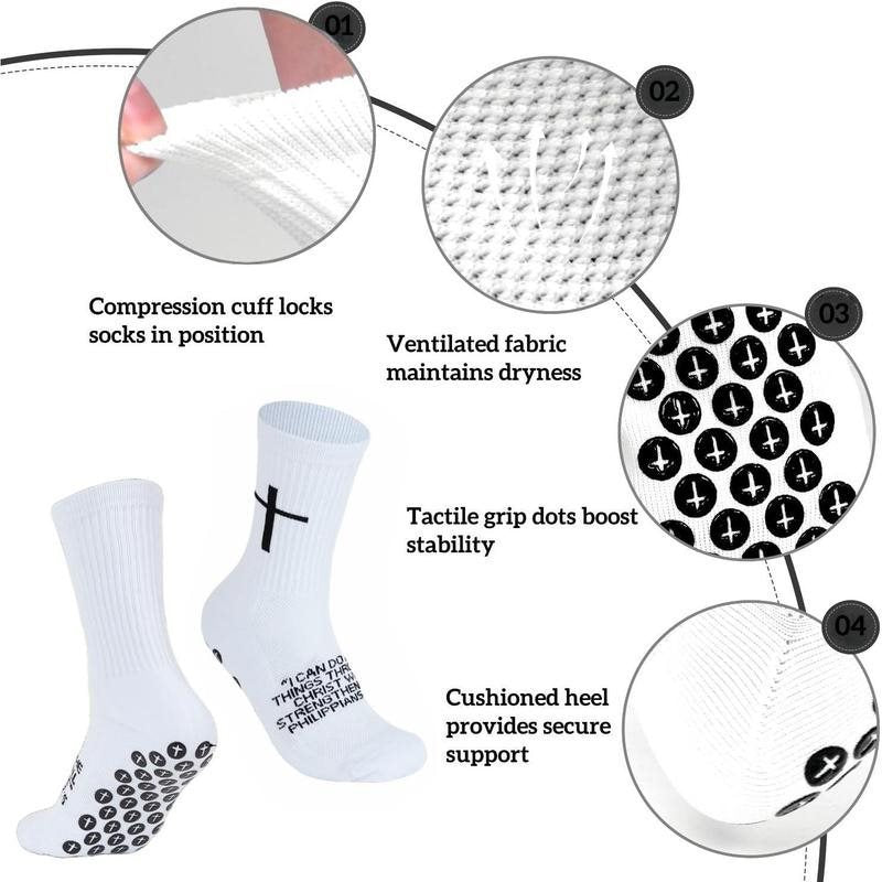 🧦✝️Anti-slip Football Socks Bible Verse Cross Soccer Socks ⚽ for Youth Men Women