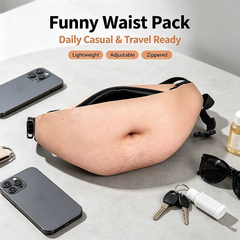 😂 Funny Belly Fanny Pack – Realistic Fake Belly Waist Bag