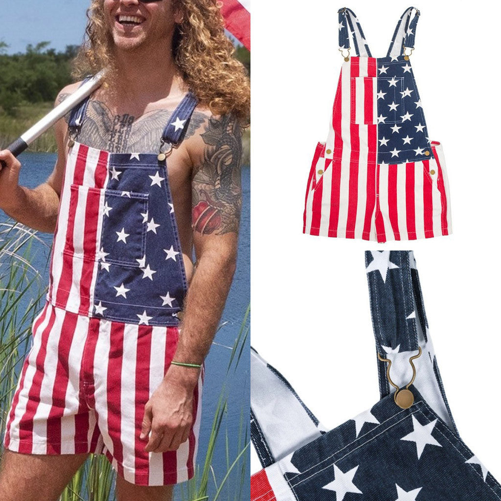 4th of July Comfortable Stretch American Flag Overalls for Men and Women - Memorial Day Coveralls USA Patriotic Gifts