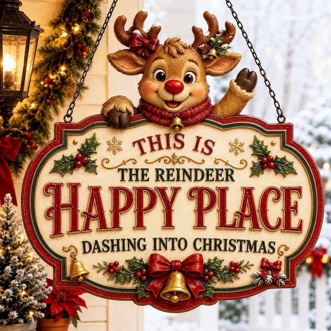 🎄Vintage Christmas Character Wooden Hanging Sign – Festive Holiday Door & Home Decor