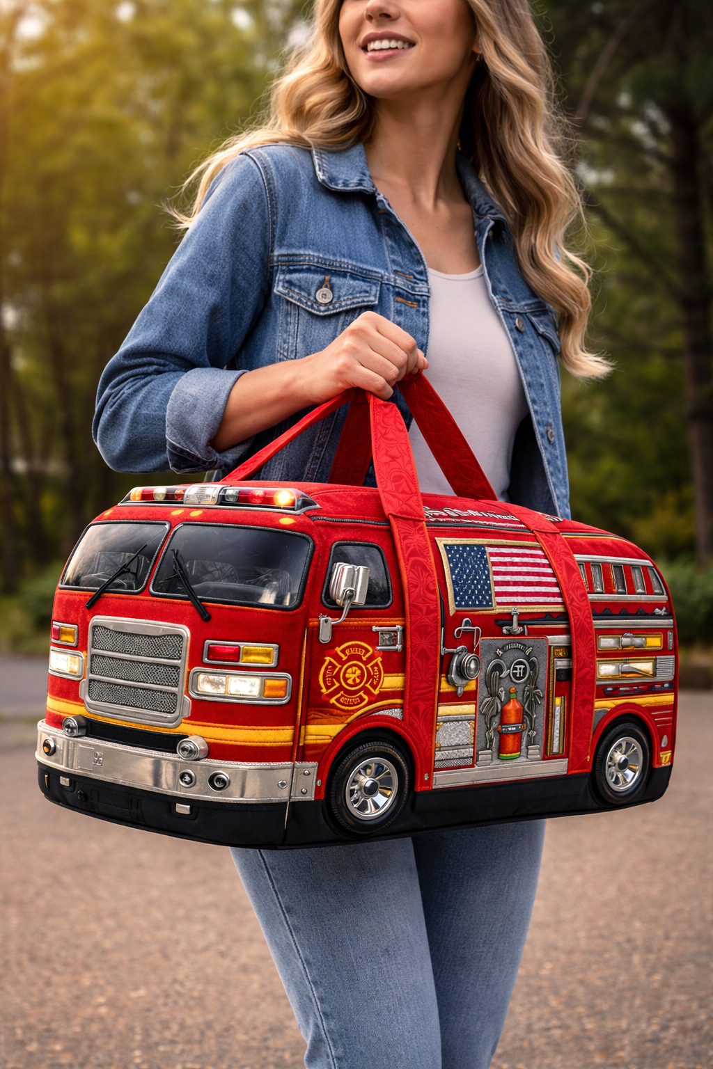Fire Fighting Truck Quilted Duffle Bag