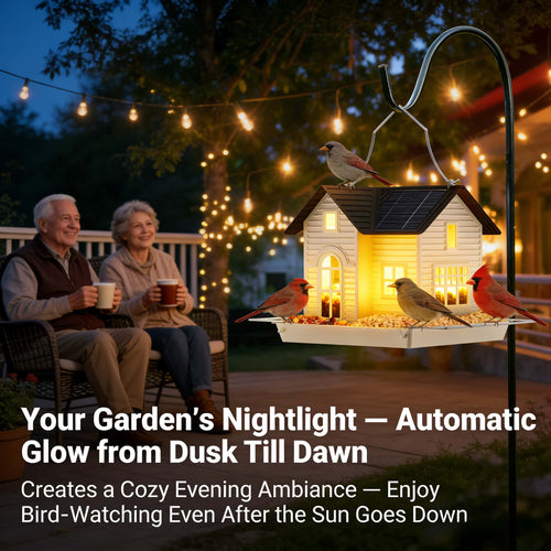 🔥Solar‐Powered Hanging Bird Feeder with Glow – Sturdy Metal Hopper Design🌙🐦