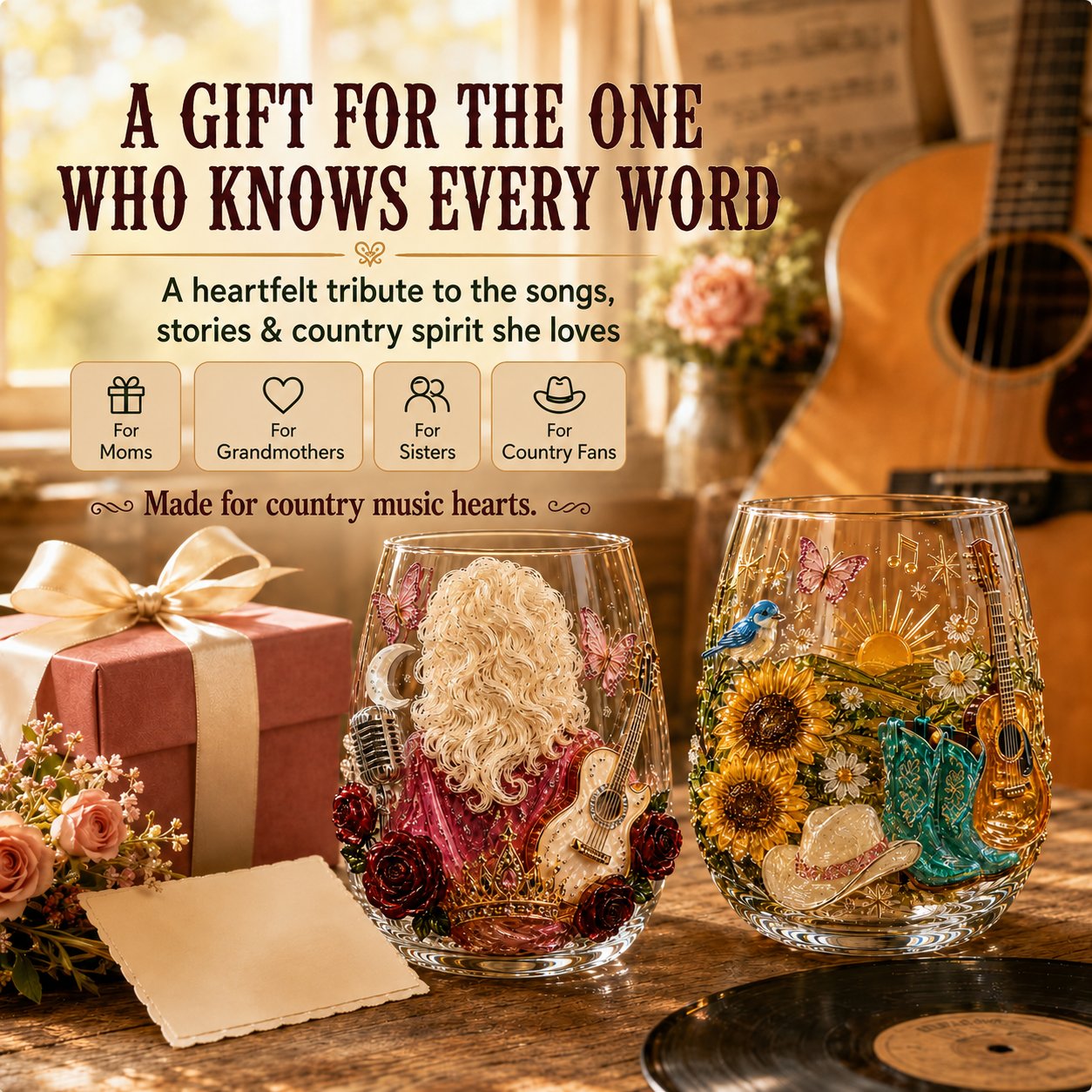 🤠 Queen of Country 1946–2026 3D Glass Collection | 8 Dolly-Inspired Country Designs with Raised Guitars, Butterflies, Boots, Florals & Vintage Music Details 🎸✨