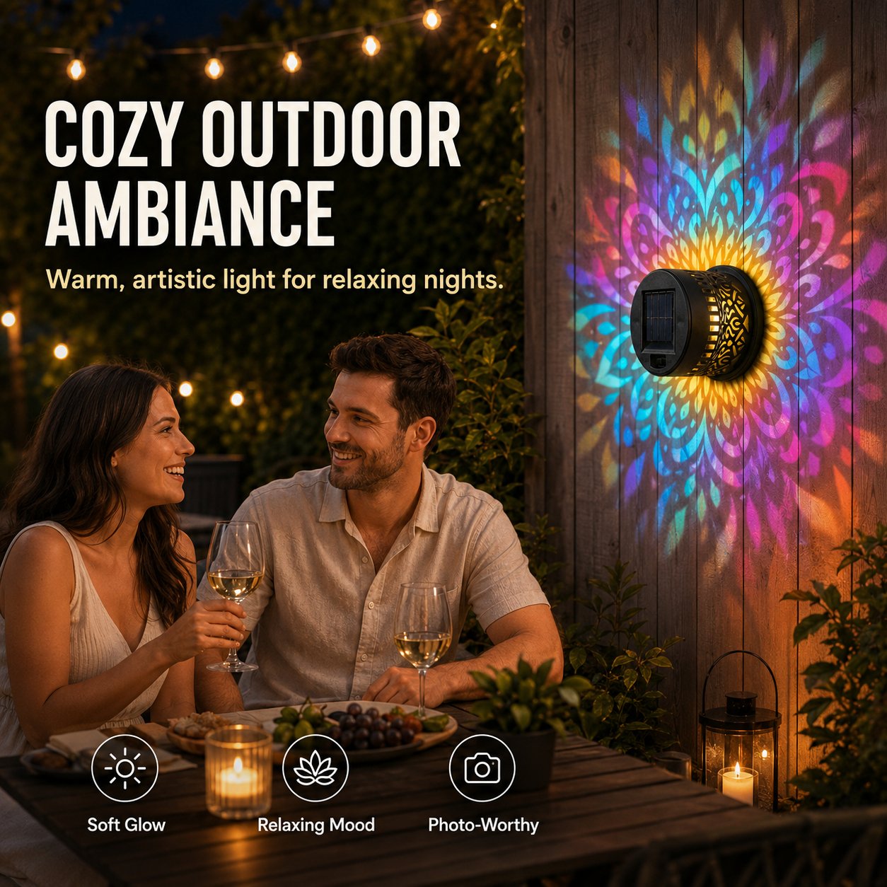 🌙Hot Sale Promotion 49% OFF🔥Solar Mandala Wall Light Outdoor Garden Fence Projector Lamp Patio Ambient Decor