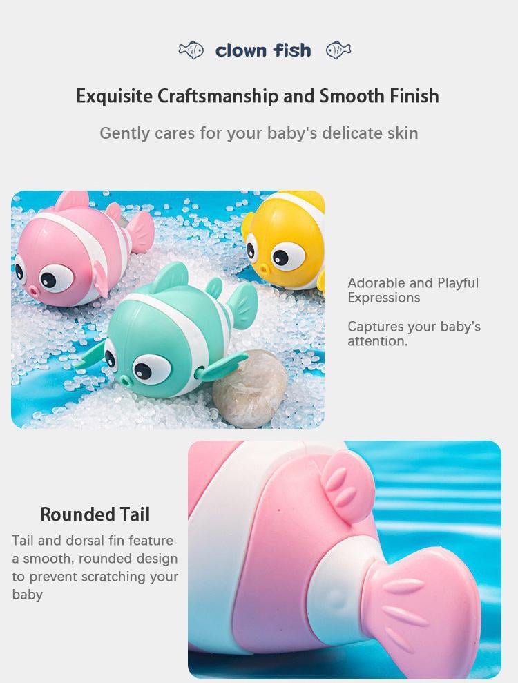 🐟🪸Baby bath clownfish wind-up toy for bathing, children's chain toy for water play