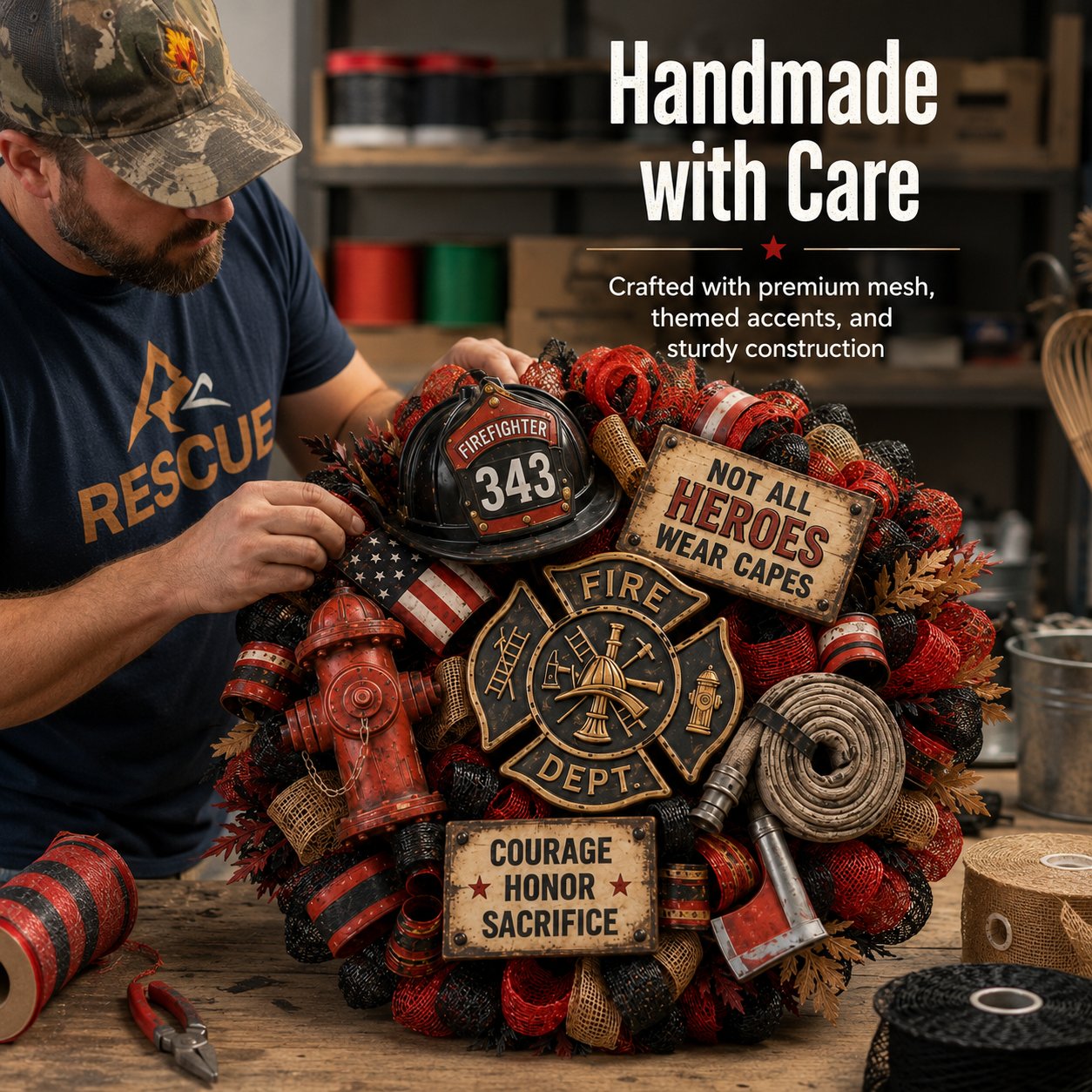 🔥 Honor the Brave — Handcrafted Firefighter Tribute Wreath 🚒❤️