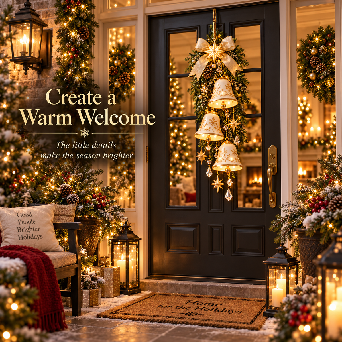 🔔✨ Golden Bell Blessing Cascade™ – Lighted Christmas Door Decor
