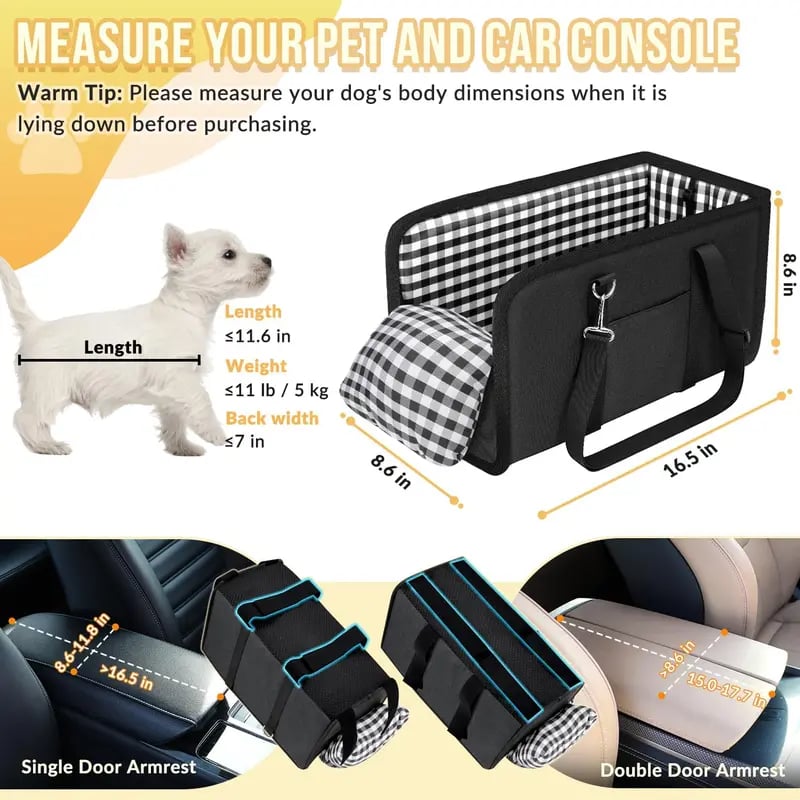 Must-Have Center Console Dog Car Seat - Anxiety Relief Small Pet Booster Seat
