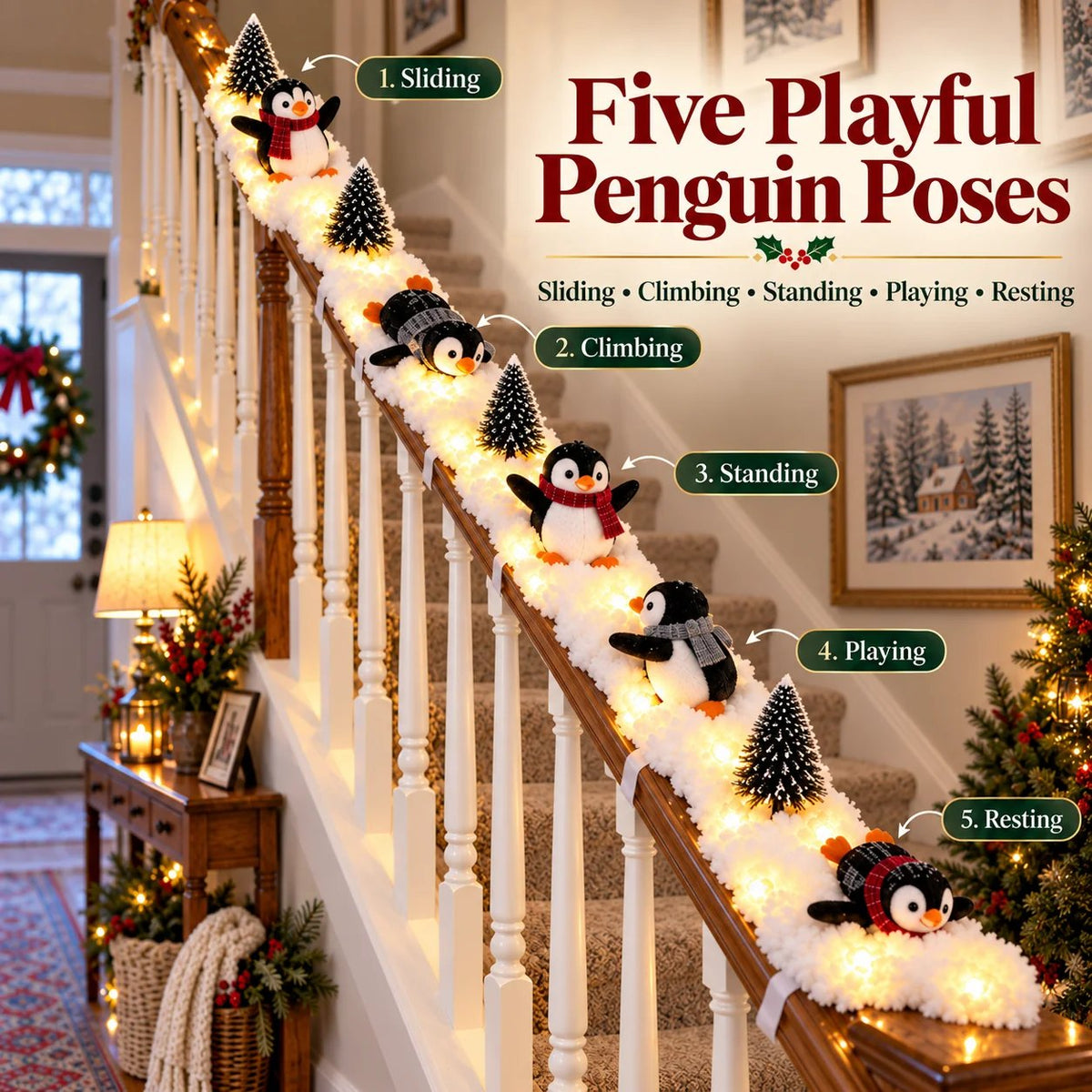 🔥Buy 2 Get 20% OFF🔥Playful Penguin Snowy Stair Railing Decor