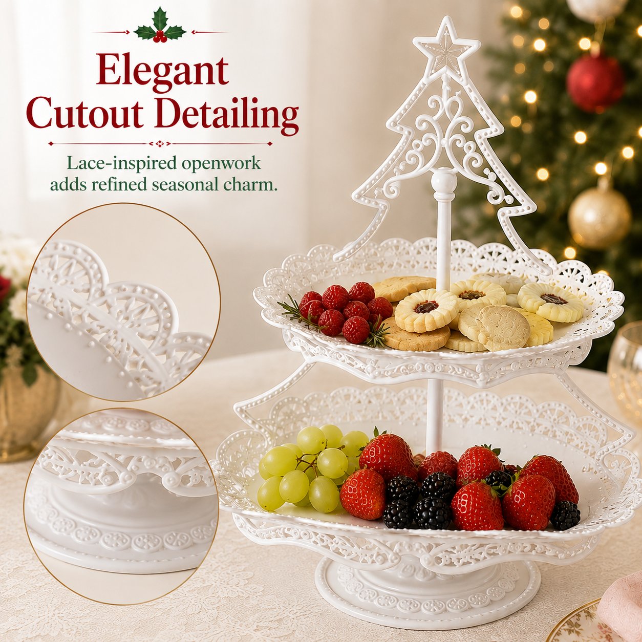 Christmas Tree Two-Tier Serving Stand