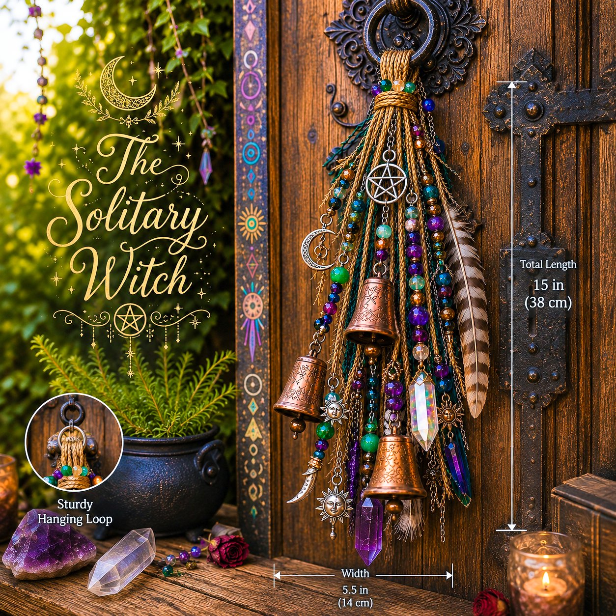 🔮Witchy Door Charm | Bells, Crystals & Celestial Hanging Decor🔮