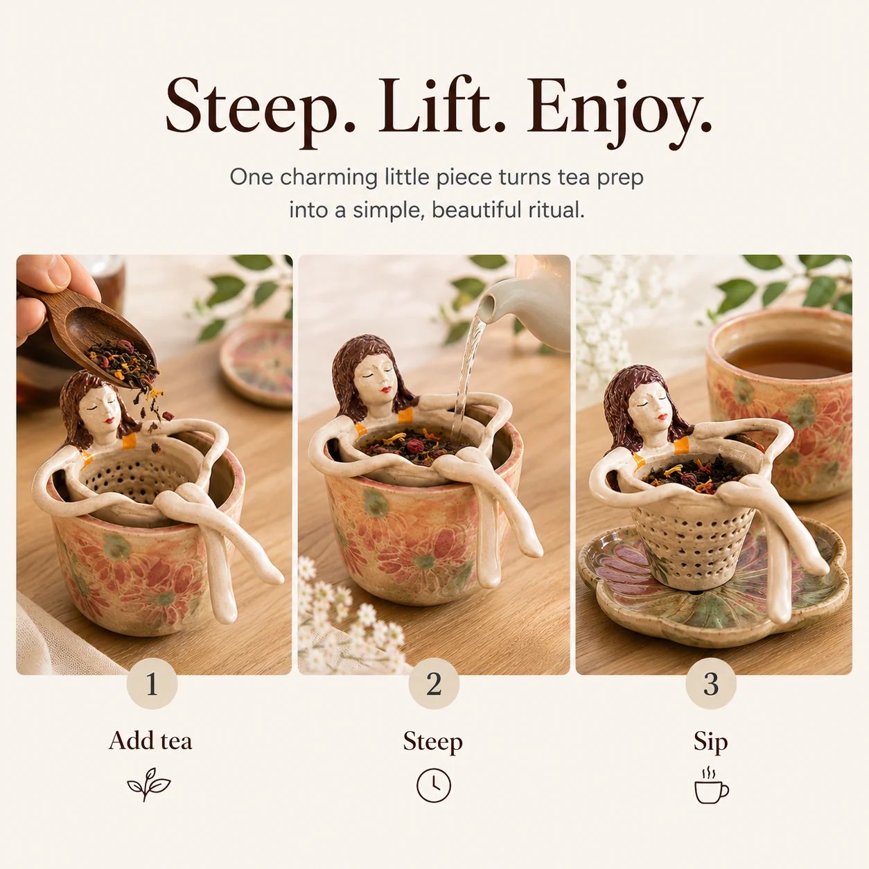 ☕Whimsical Sitting Lady Ceramic Tea Strainer Collection