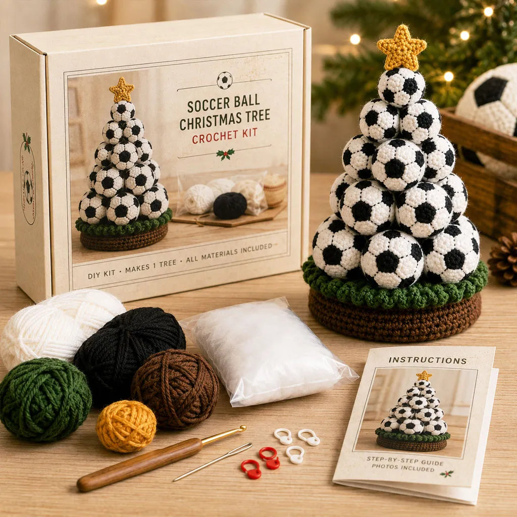 ⏳ Last Day 49% OFF – 🏆 Beginner-Friendly DIY Sports Ball Christmas Tree Crochet Kit Collection | Complete Kit with Coordinated Yarn, Stuffing, Crochet Materials & Step-by-Step Guide Included 💕