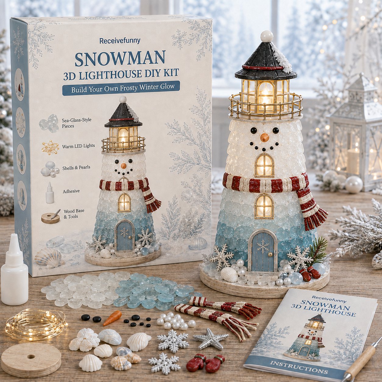 🔥 LAST DAY 49% OFF –🎄 DIY Lighted Christmas Sea Glass-Style Lighthouse Kit ✨