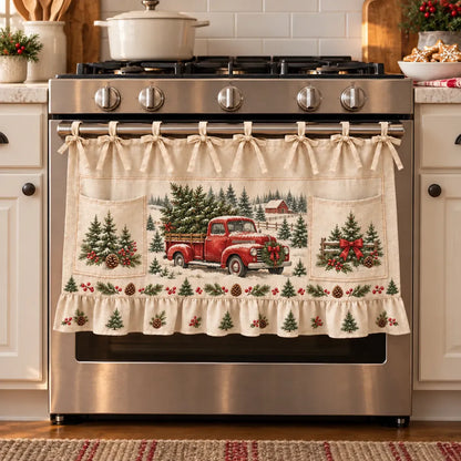 ⏳ Last Day 49% OFF – 🎄 Christmas Kitchen Tie-On Skirt | Festive Holiday Designs with Pockets & Ruffled Trim ✨