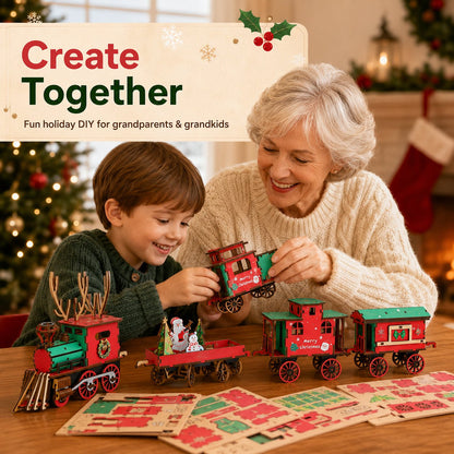 🎄LAST DAY 50% OFF – DIY Christmas Wooden Train Set 3D Assembly Puzzle Kit🚂