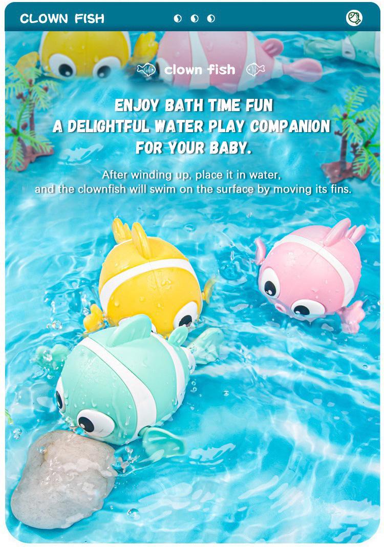 🐟🪸Baby bath clownfish wind-up toy for bathing, children's chain toy for water play
