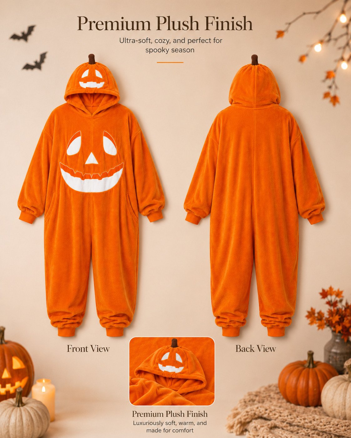 🎃🖤Pumpkin Jack-O’-Lantern Hooded Onesie Costume