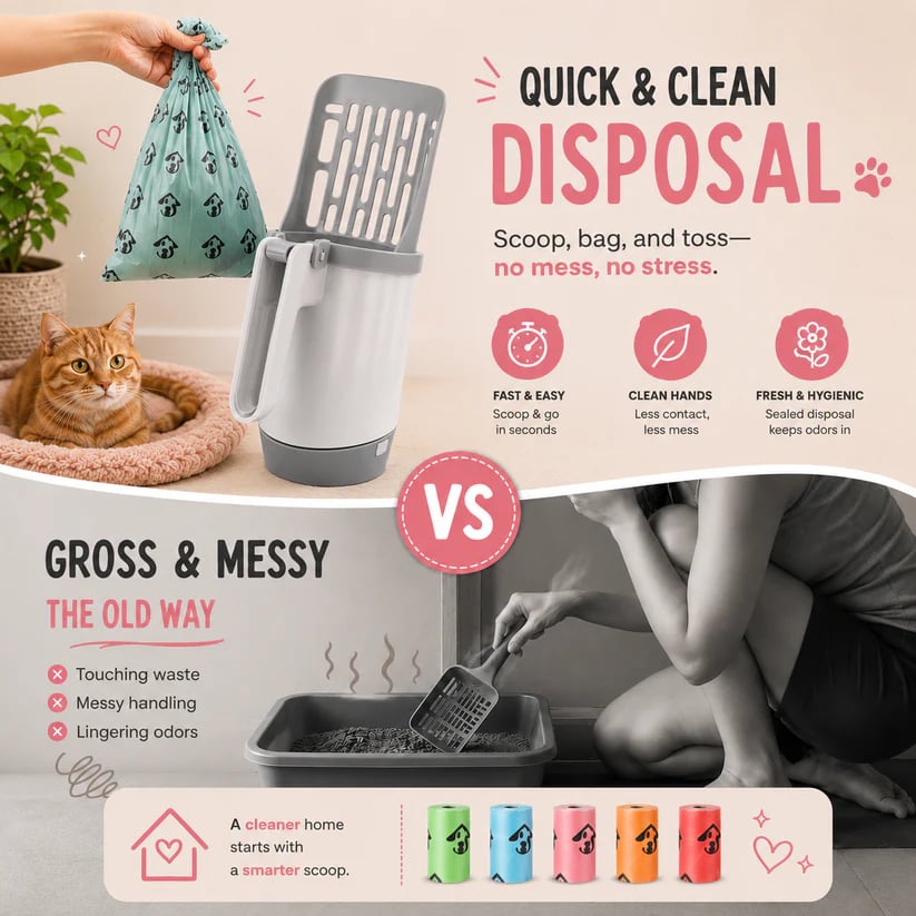 All-In-One Portable Cat Litter Scoop with Built-In Waste Bag Storage 🐱💩