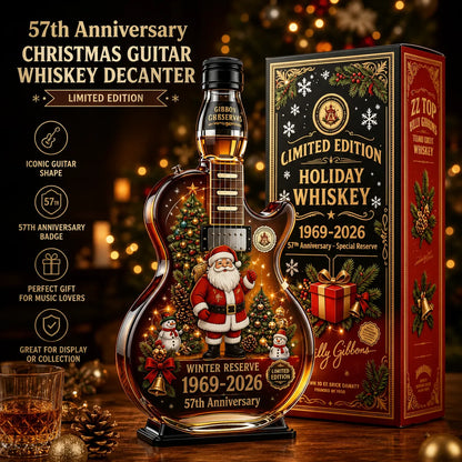 ⏳ Last Day 49% OFF – 🎸57th Anniversary Christmas Guitar Whiskey Decanter | Limited Edition 1969–2026 Winter Reserve Design With 3D Guitar Shape, Amber Glow Finish & Festive Holiday Artwork 🥃✨