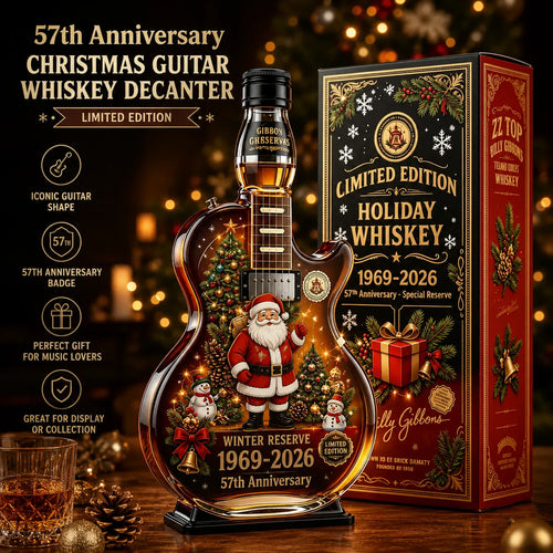 ⏳ Last Day 49% OFF – 🎸57th Anniversary Christmas Guitar Whiskey Decanter | Limited Edition 1969–2026 Winter Reserve Design With 3D Guitar Shape, Amber Glow Finish & Festive Holiday Artwork 🥃✨