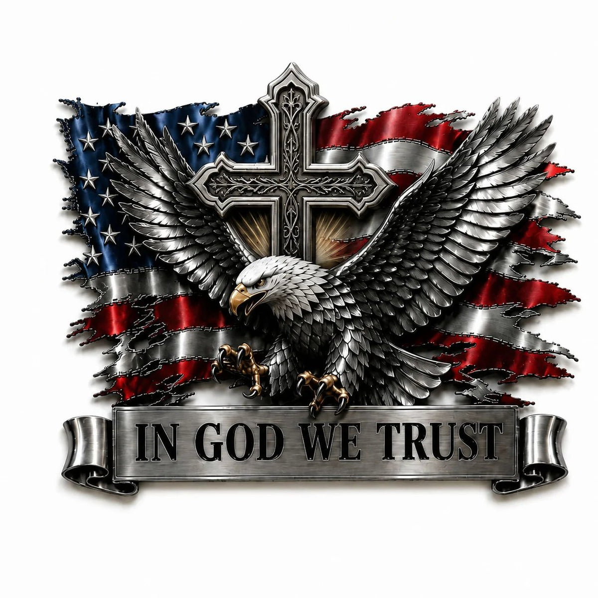 🦅In God We Trust Bald Eagle American Flag 3D Metal Car Emblem Badge