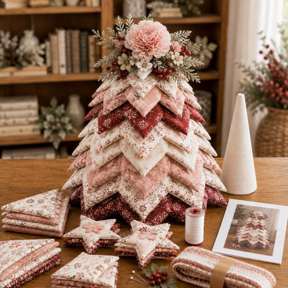 🍂 Beginner-Friendly DIY Fabric Patchwork Fall Tree Kit | Coordinated Autumn Fabrics, Cone Base, Securing Pins & Floral Topper Included 🌼✨