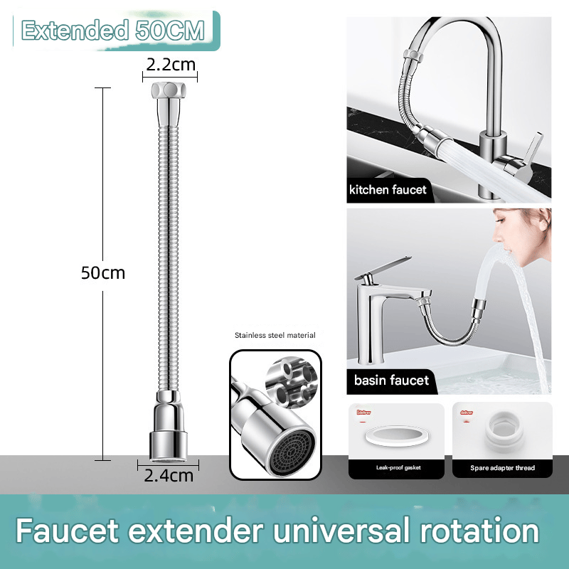 360° Swivel Faucet Extender with Anti-Splash Nozzle — Water-Saving Adapter for Kitchen & Bathroom