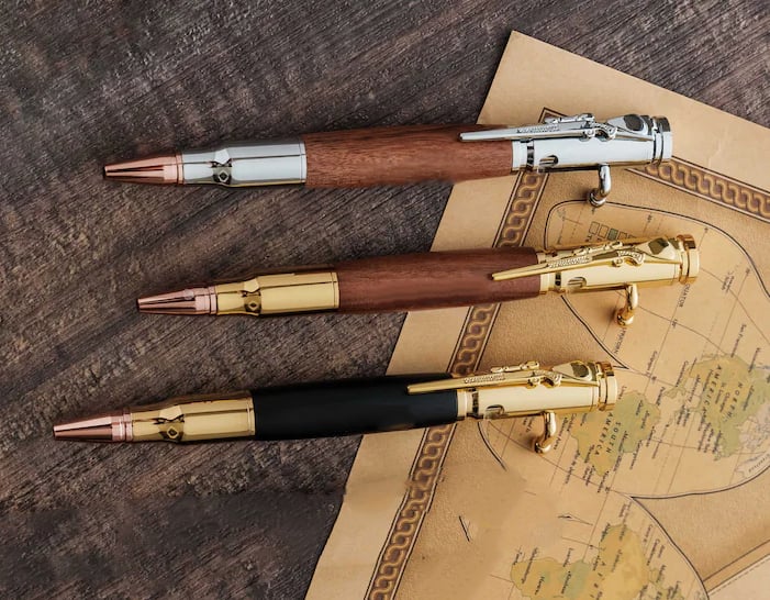 Handcrafted Bolt Action Bullet Pen with Solid Wood & Authentic Shell Casing