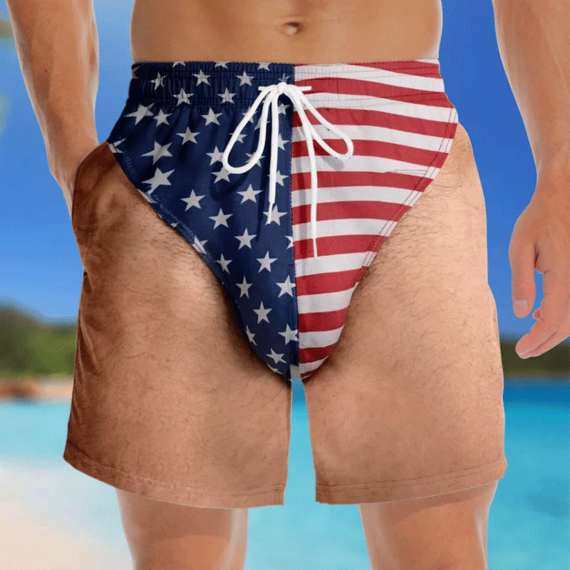 Custom Funny Patriotic Men Swim Trunks - Personalized Summer Vacation And Travel Gifts For Men - Freedom And Chill
