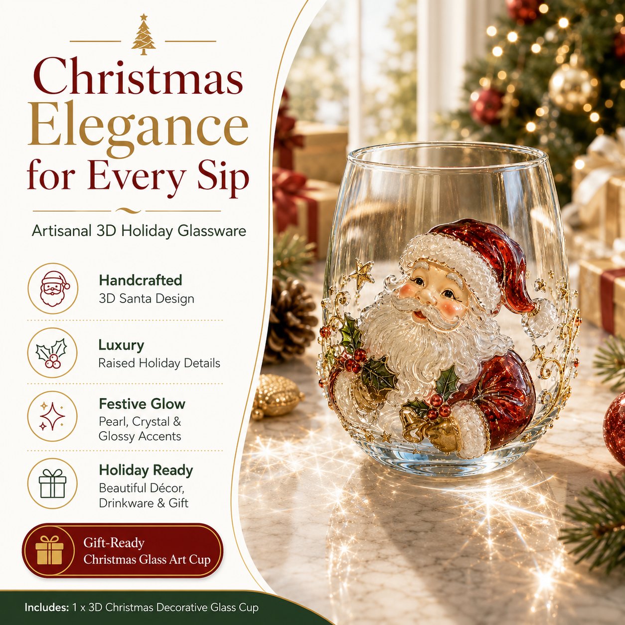 🎄LAST DAY 50% OFF✨ 3D Christmas Glass Art Cup