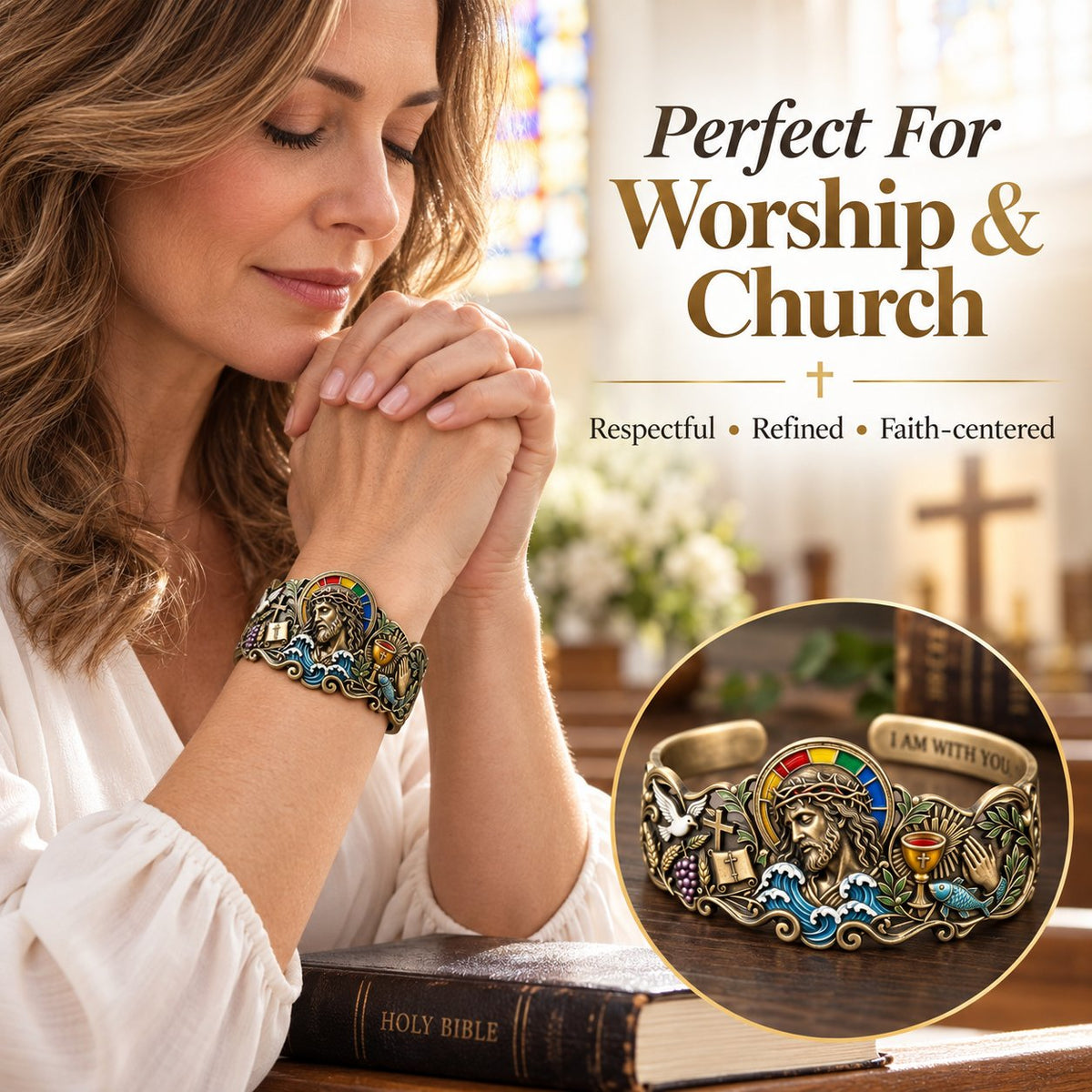 🔥 Last Day 49% OFF - ✝️Faith Inspired Jesus Cuff Bracelet | Antique Brass With Scripture Message